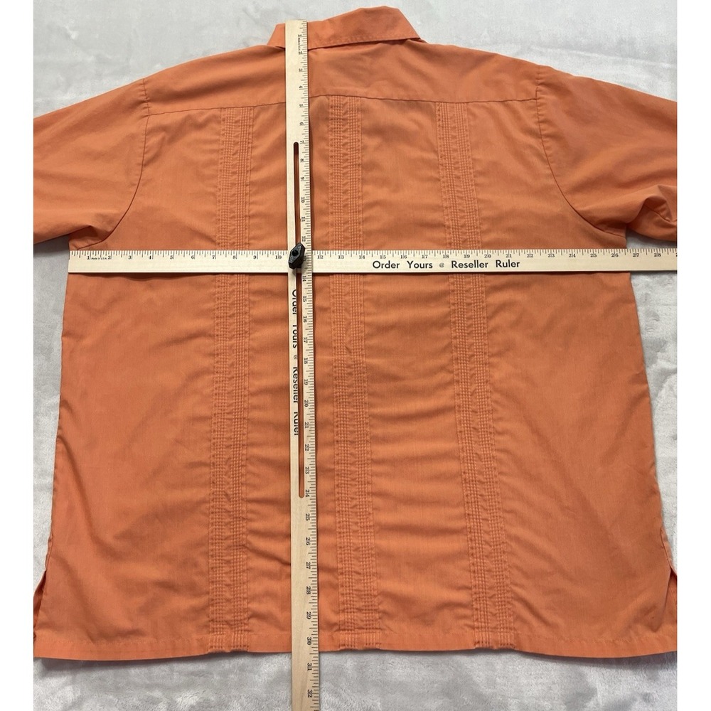 The Genuine Haband Guayabera Shirt Men XL Orange Full Zip Embroidered Vacation - Picture 5 of 14